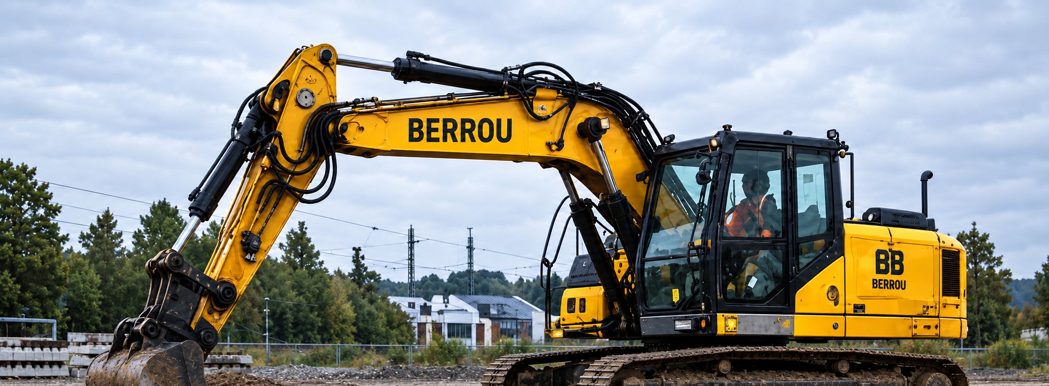 Bagger der Berrou Bahndienste GmbH auf der Gleisbaustelle