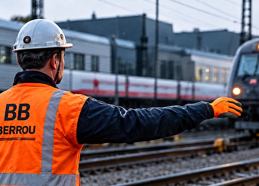 Rangierbegleiter der Berrou Bahndienste GmbH im Einsatz